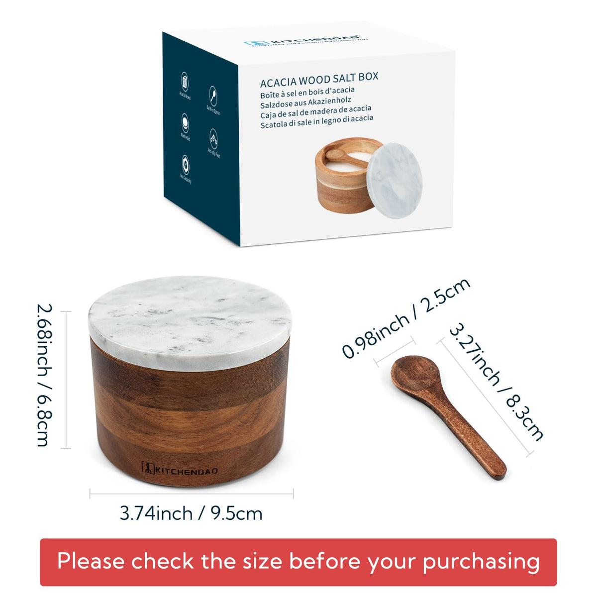 KITCHENDAO kitchen-ready salt box blends with any countertop setup.