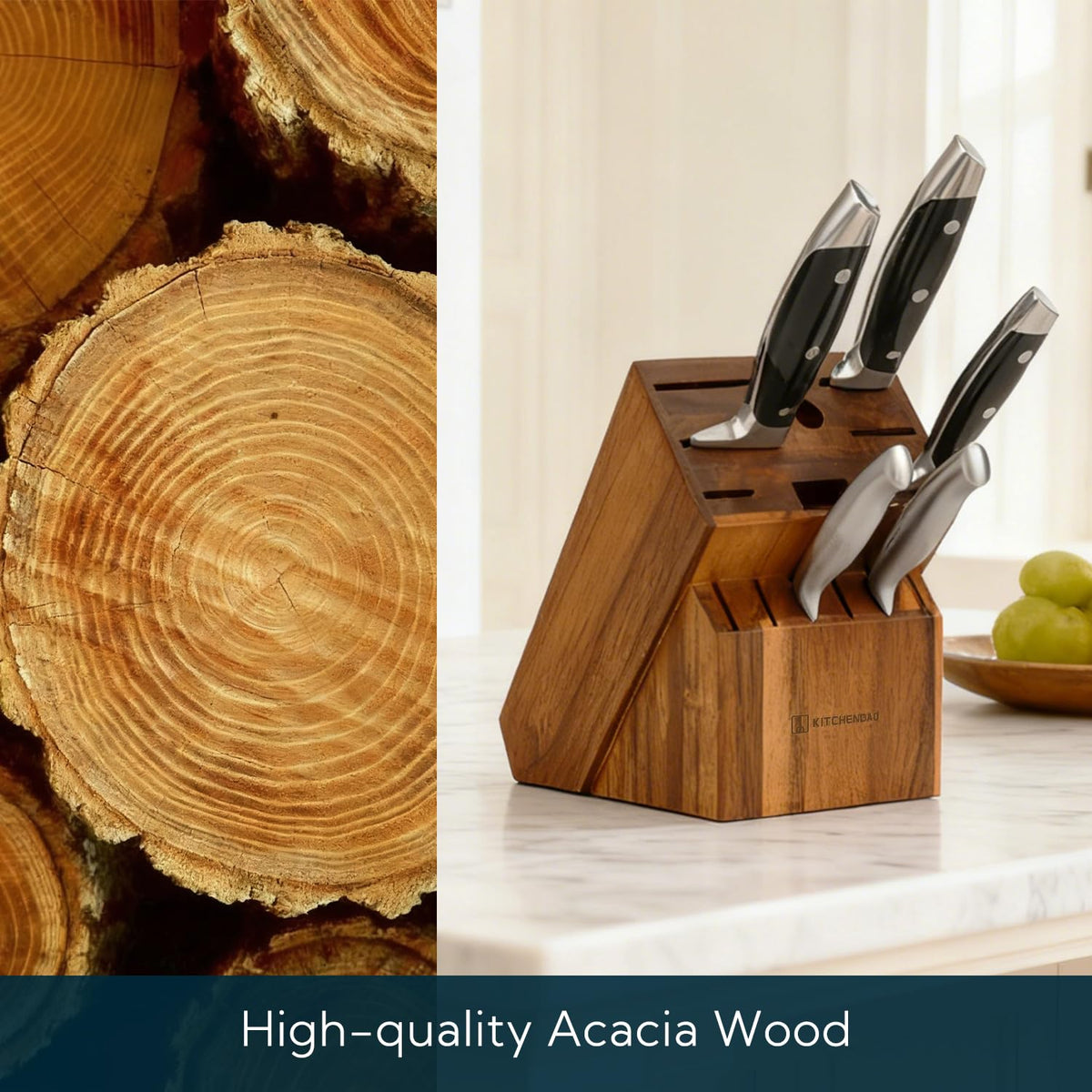 KITCHENDAO knife block with anti-slip feet for stable use