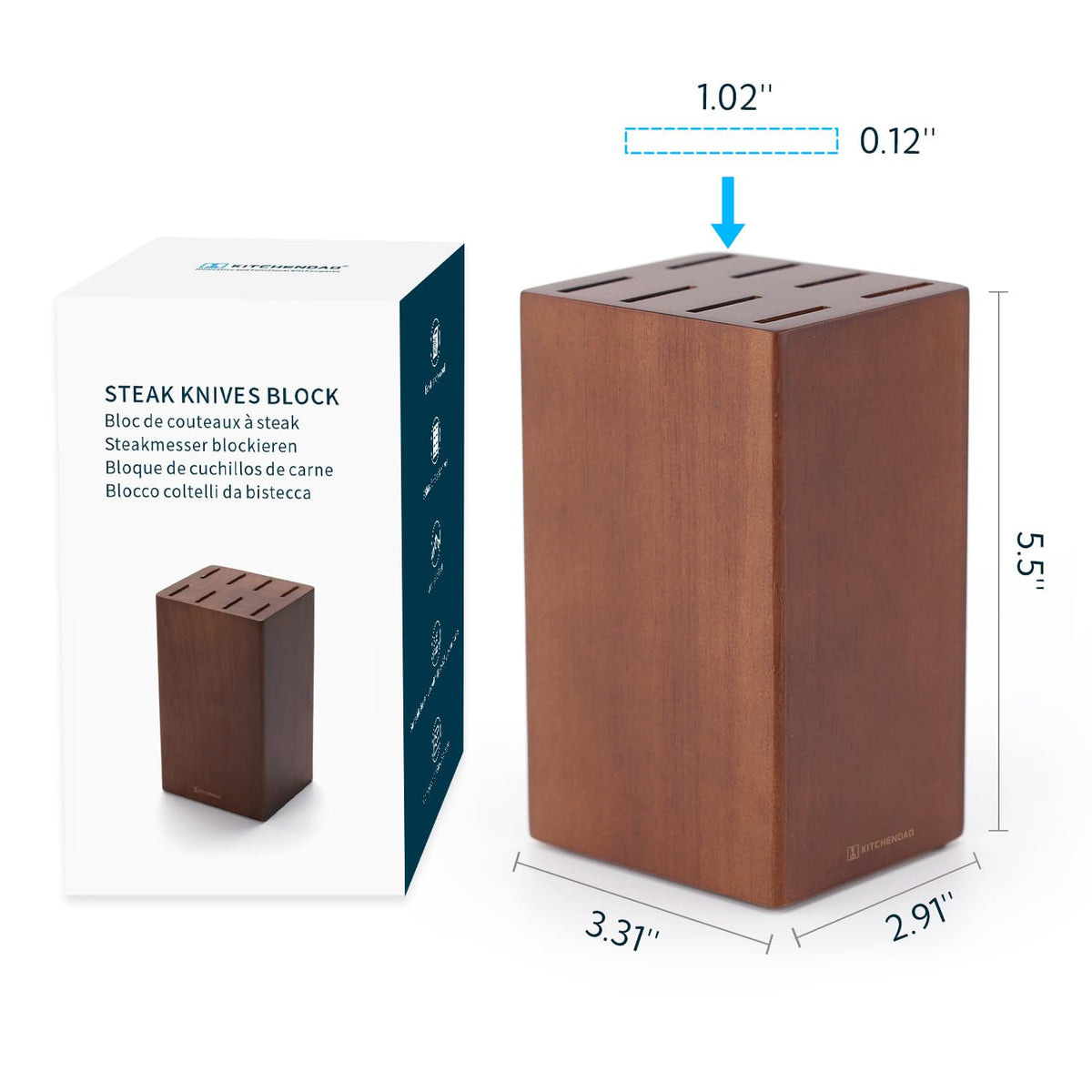 KITCHENDAO natural wood knife block blends durable construction with classic kitchen style.
