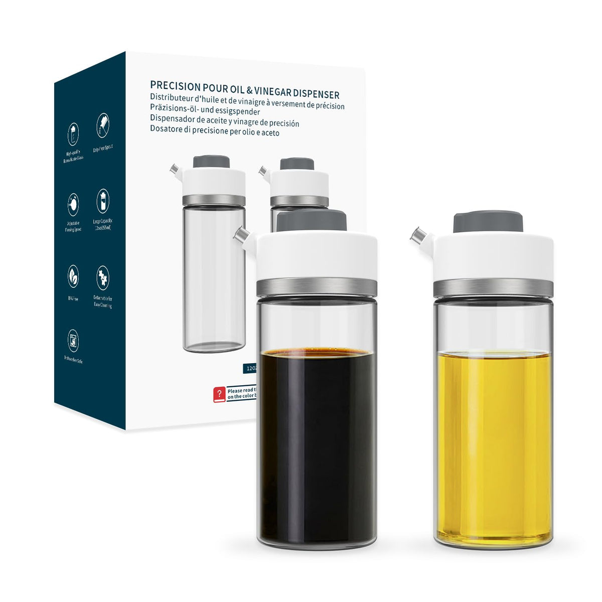 KITCHENDAO precision pour glass oil dispenser set on counter for easy pouring