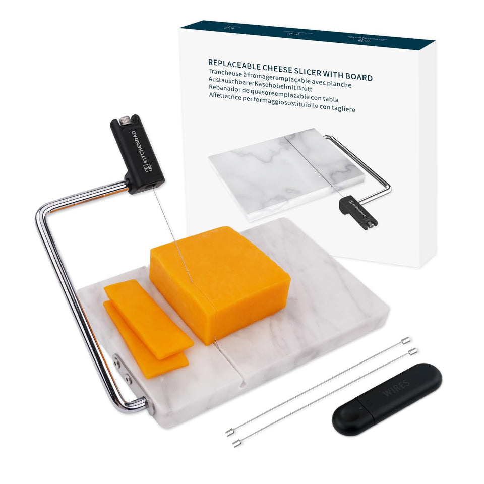 KITCHENDAO marble cheese slicer with board offering precise, clean cuts.