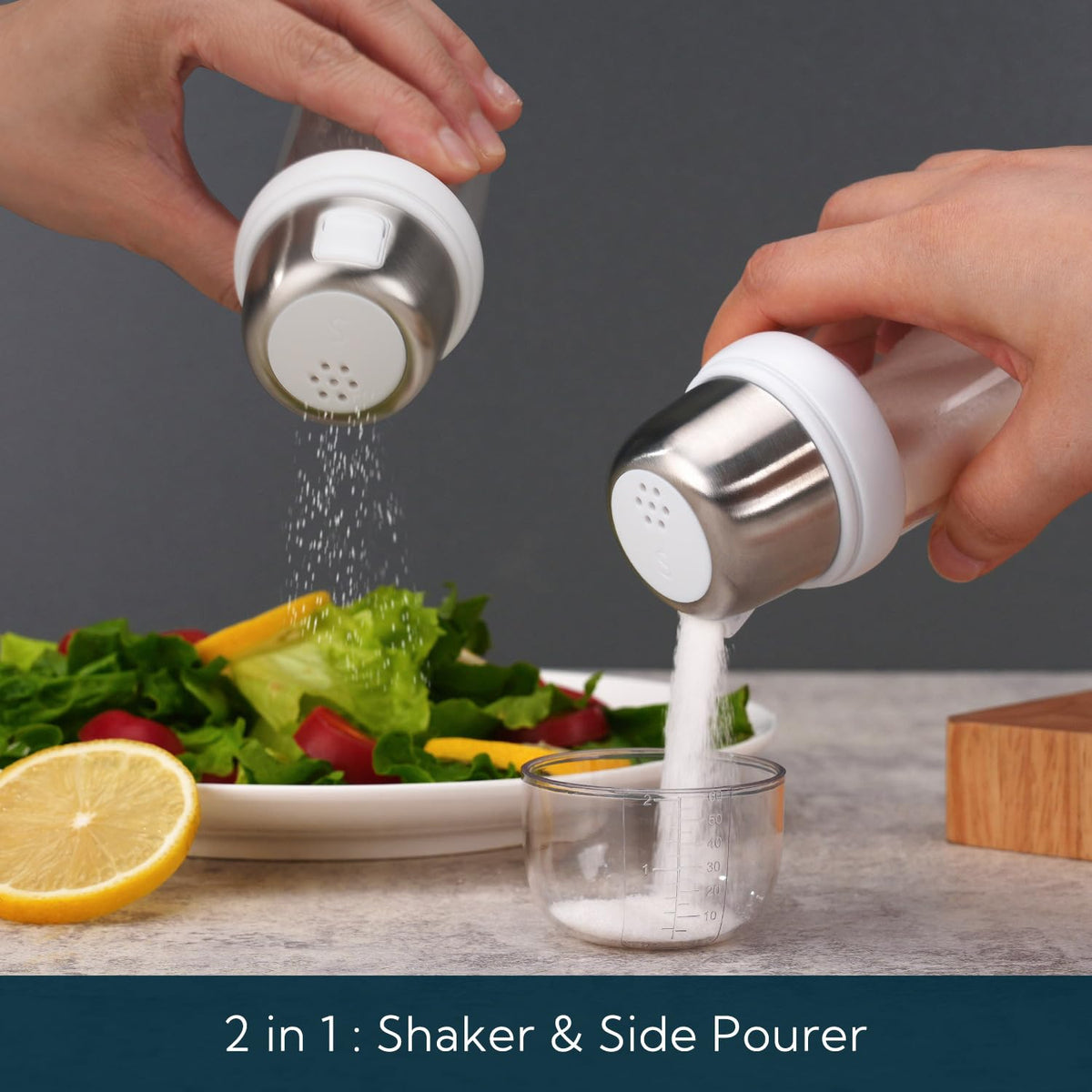 KITCHENDAO salt shaker built-in lid with measuring marks doubles as a compact measure