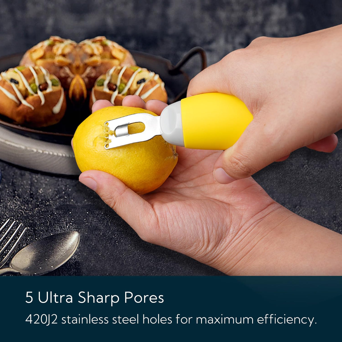 KITCHENDAO soft-touch handle offers non-slip grip during zesting.