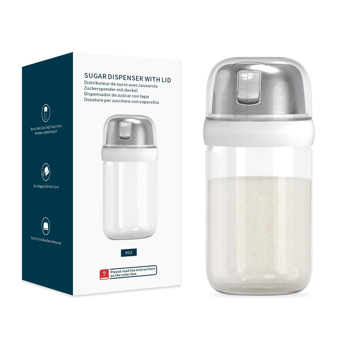 KITCHENDAO sugar dispenser with side pour spout for controlled pouring