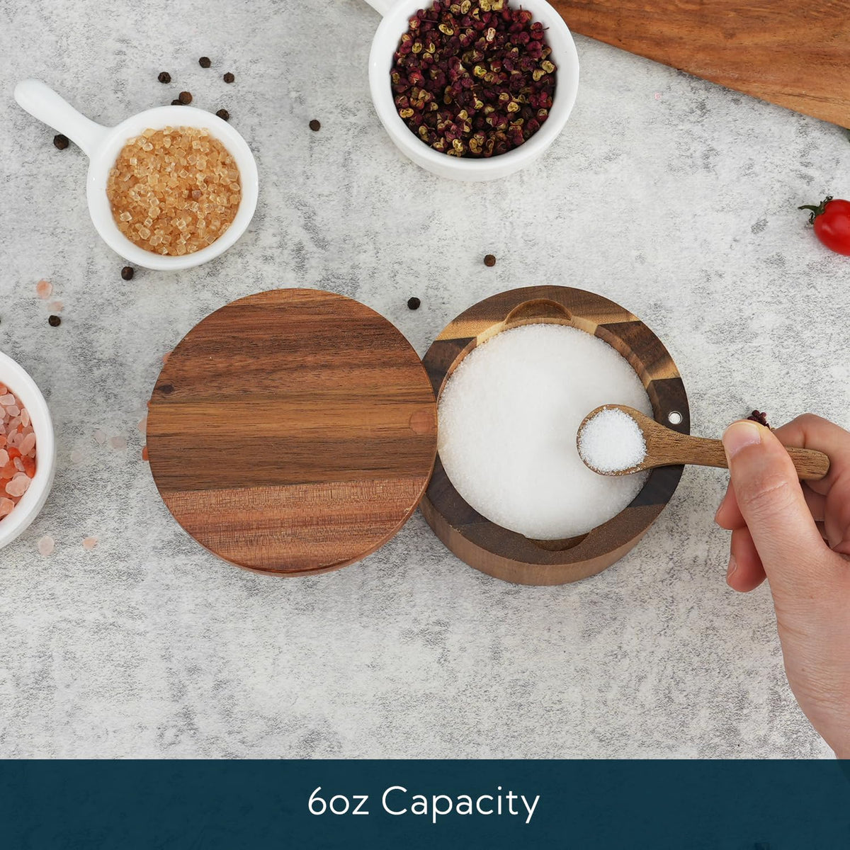 KITCHENDAO salt jar with swivel magnetic lid keeps spice fresh.