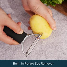 KITCHENDAO built-in eye remover eases potato prep and reduces waste during peeling.