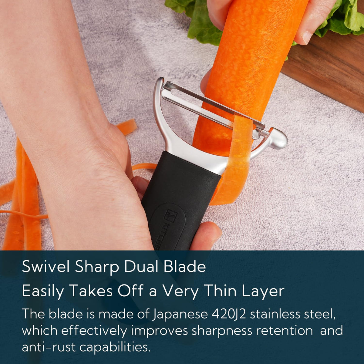 KITCHENDAO soft-touch handle provides a comfortable, non-slip grip even when wet.