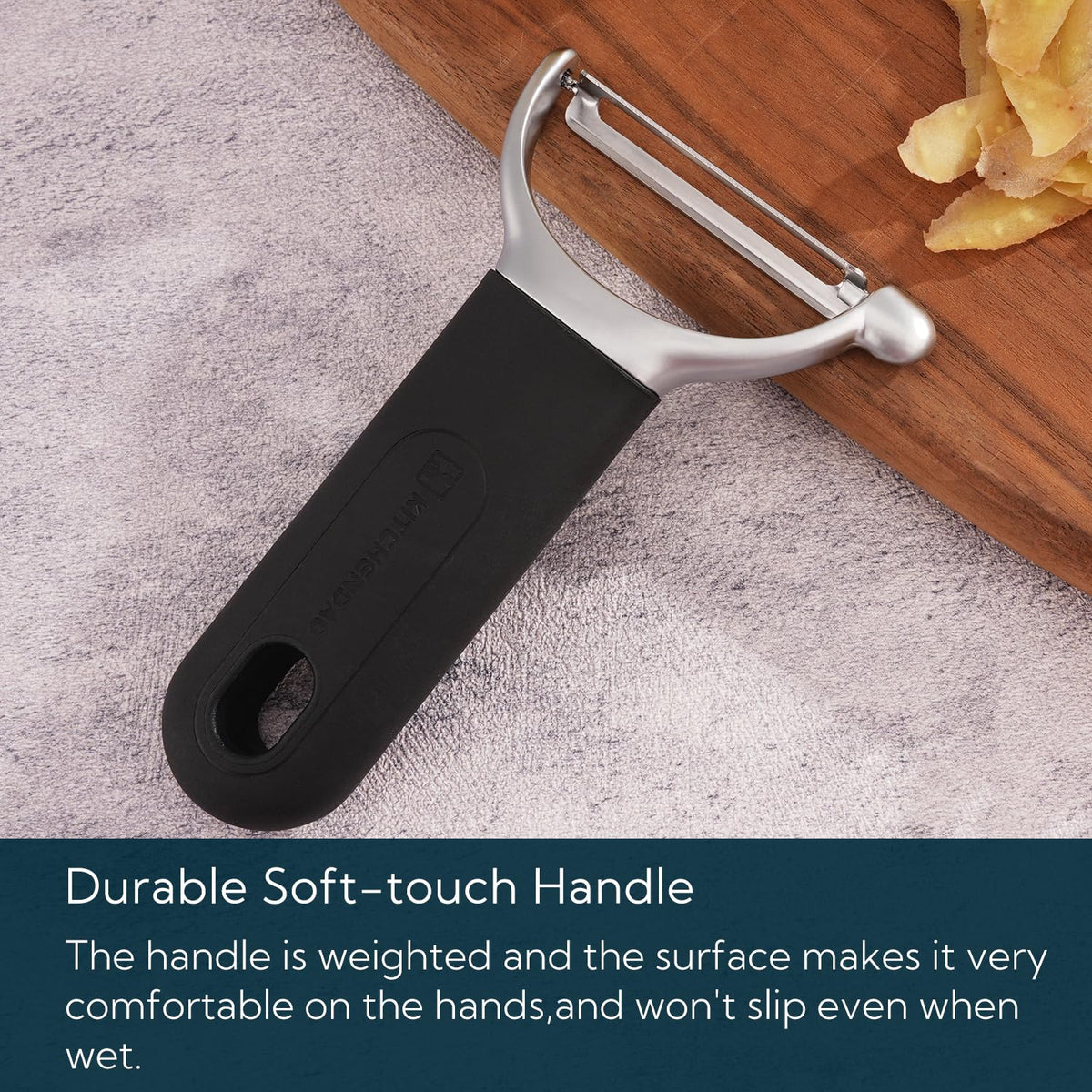 KITCHENDAO Japanese stainless blade stays sharp with repeated use for clean peels.