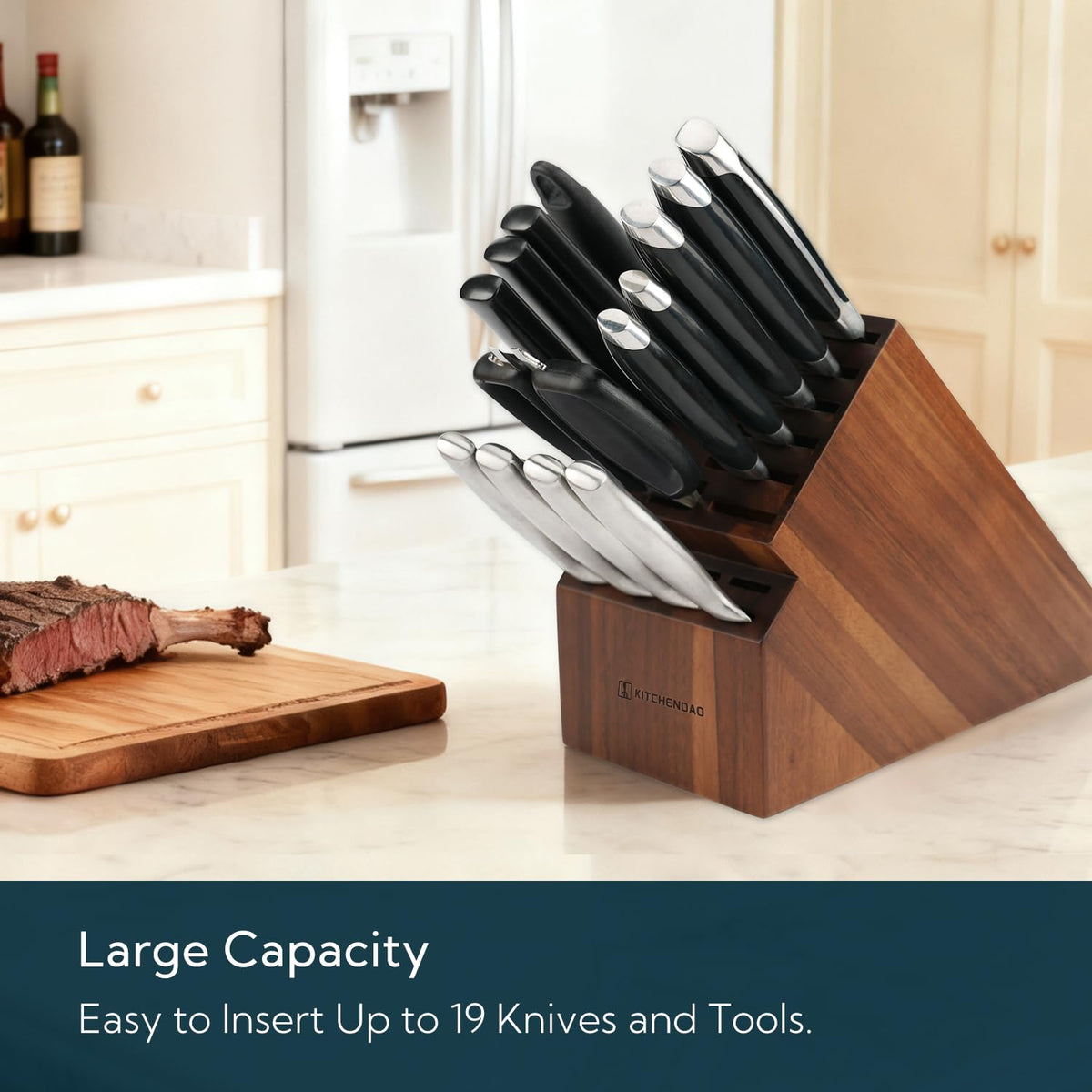 KITCHENDAO universal knife holder supports scissors and sharpening rod.