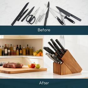 KITCHENDAO wide-slot design accommodates large and small knives with minimal wear