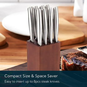 KITCHENDAO wooden steak knife storage block displays natural wood on the counter.