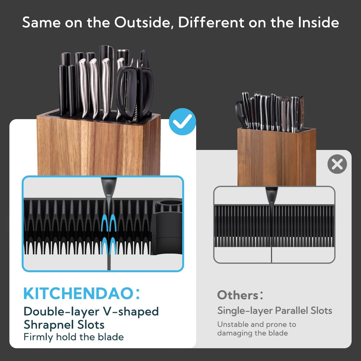 KITCHENDAO XL double deck system protecting blade edges during storage