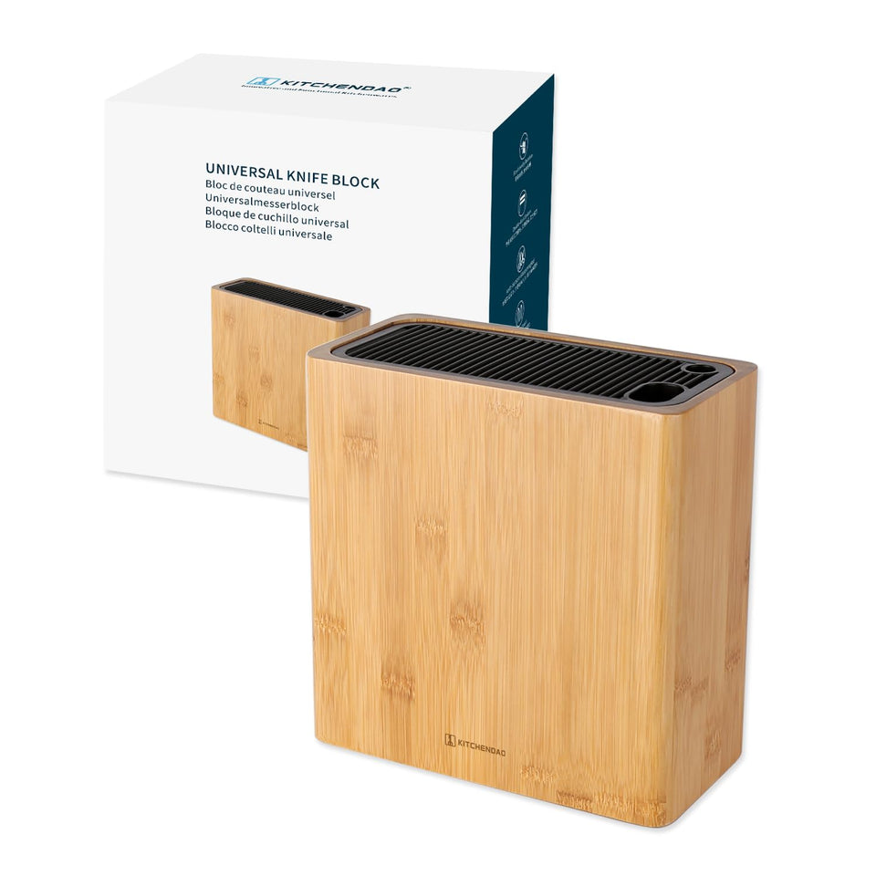 KITCHENDAO XL bamboo knife block overview for organized countertop storage