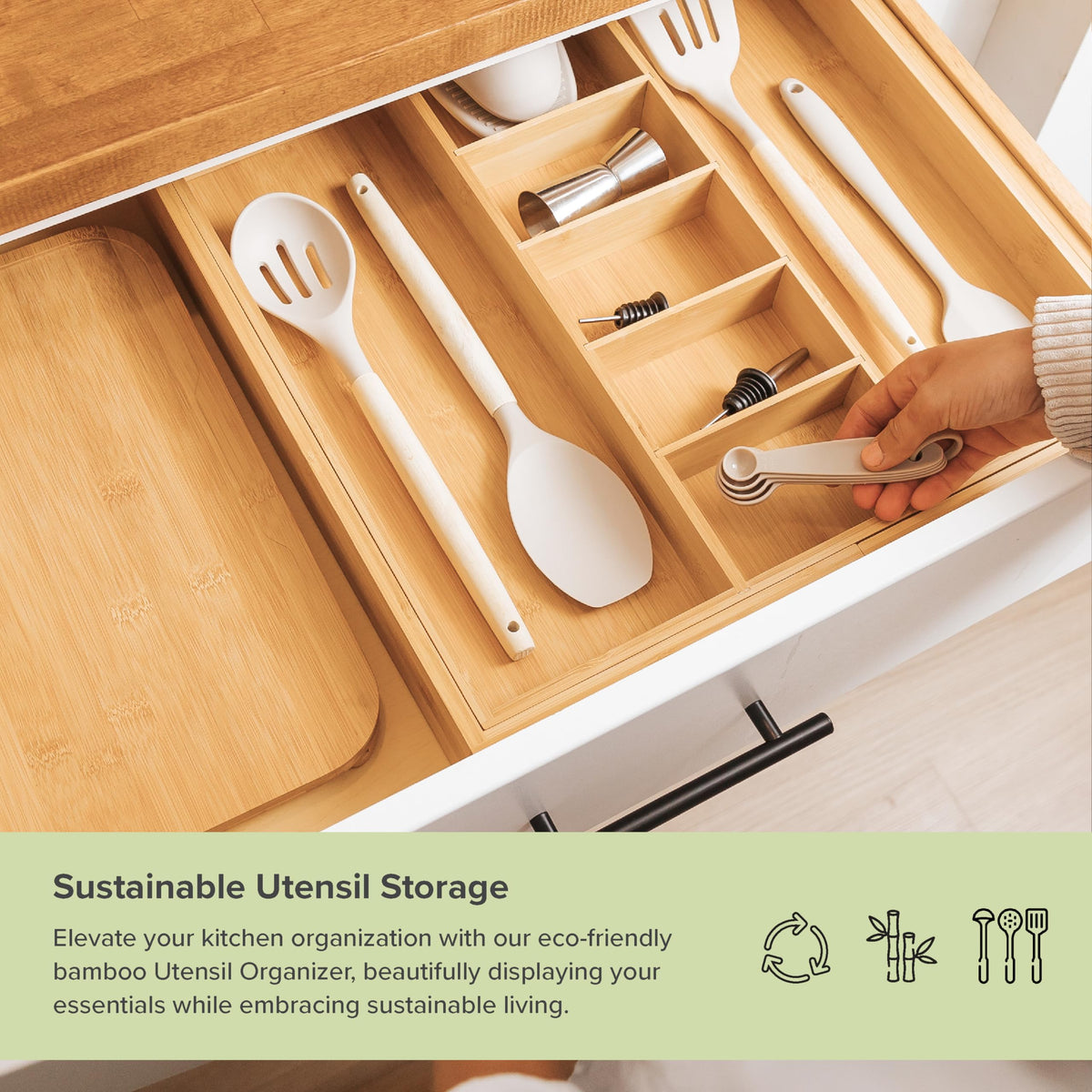 KitchenEdge acacia base and non-slip feet prevent sagging and shifting