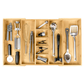 KitchenEdge adjustable drawer organizer in closed view shows neat utensil separation.