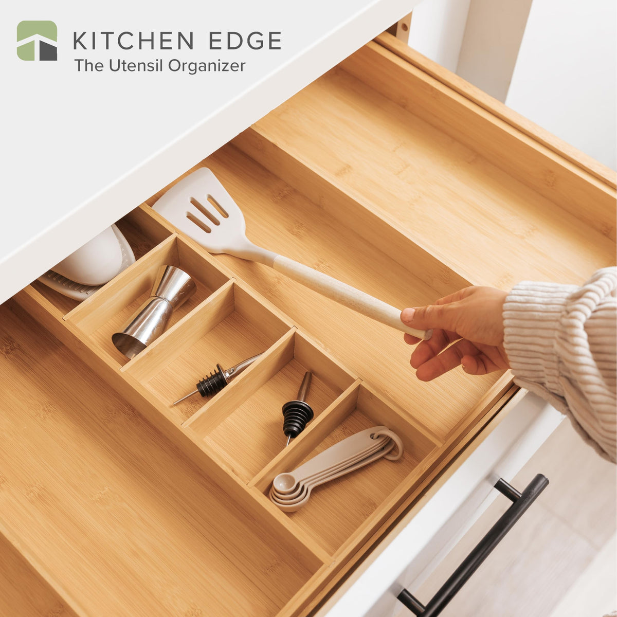 KitchenEdge bamboo divider enables customizable layouts for utensils and tools