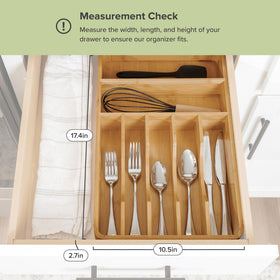 KitchenEdge drawer fit illustration shows spacious depth for organized flatware.