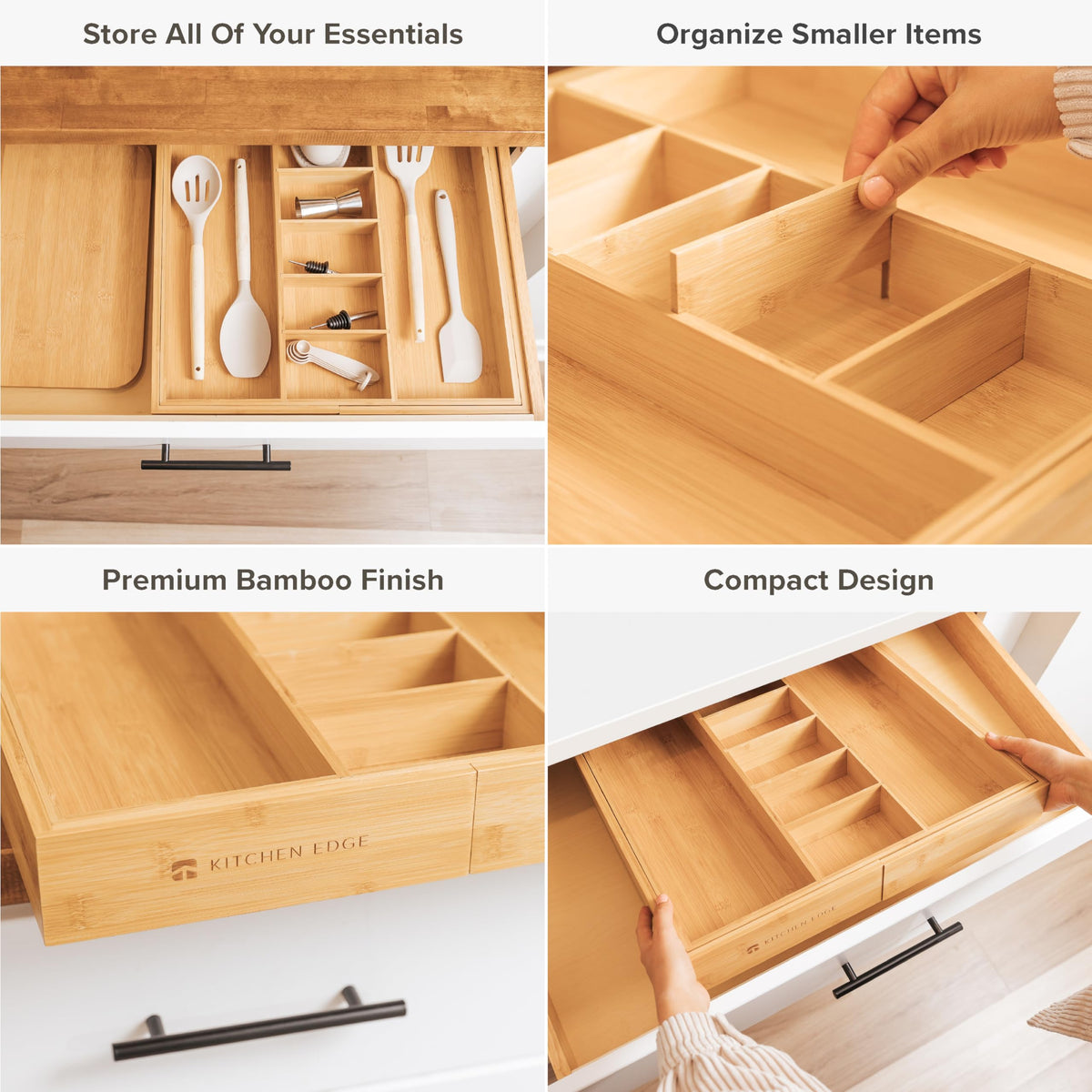 KitchenEdge expandable drawer organizer reaches up to 33 inches for large drawers