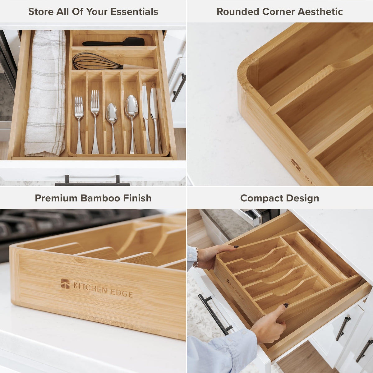 KitchenEdge five compartments setup demonstrates dedicated slots for knives, forks, and spoons.