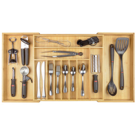 KitchenEdge premium bamboo drawer organizer with six compartments for neat flatware separation