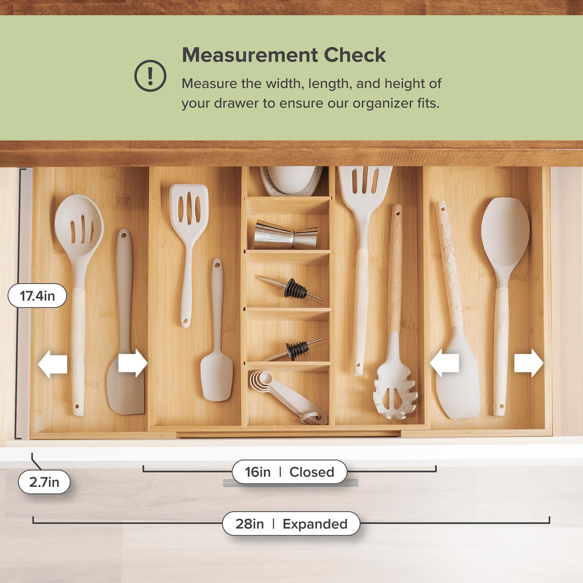 KitchenEdge removable dividers create smaller pockets for spoons and gadgets.