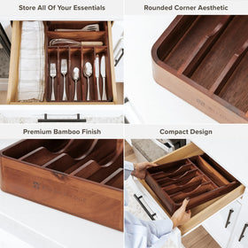 Seven-compartment layout provides dedicated space for forks, knives, spoons, and tools.