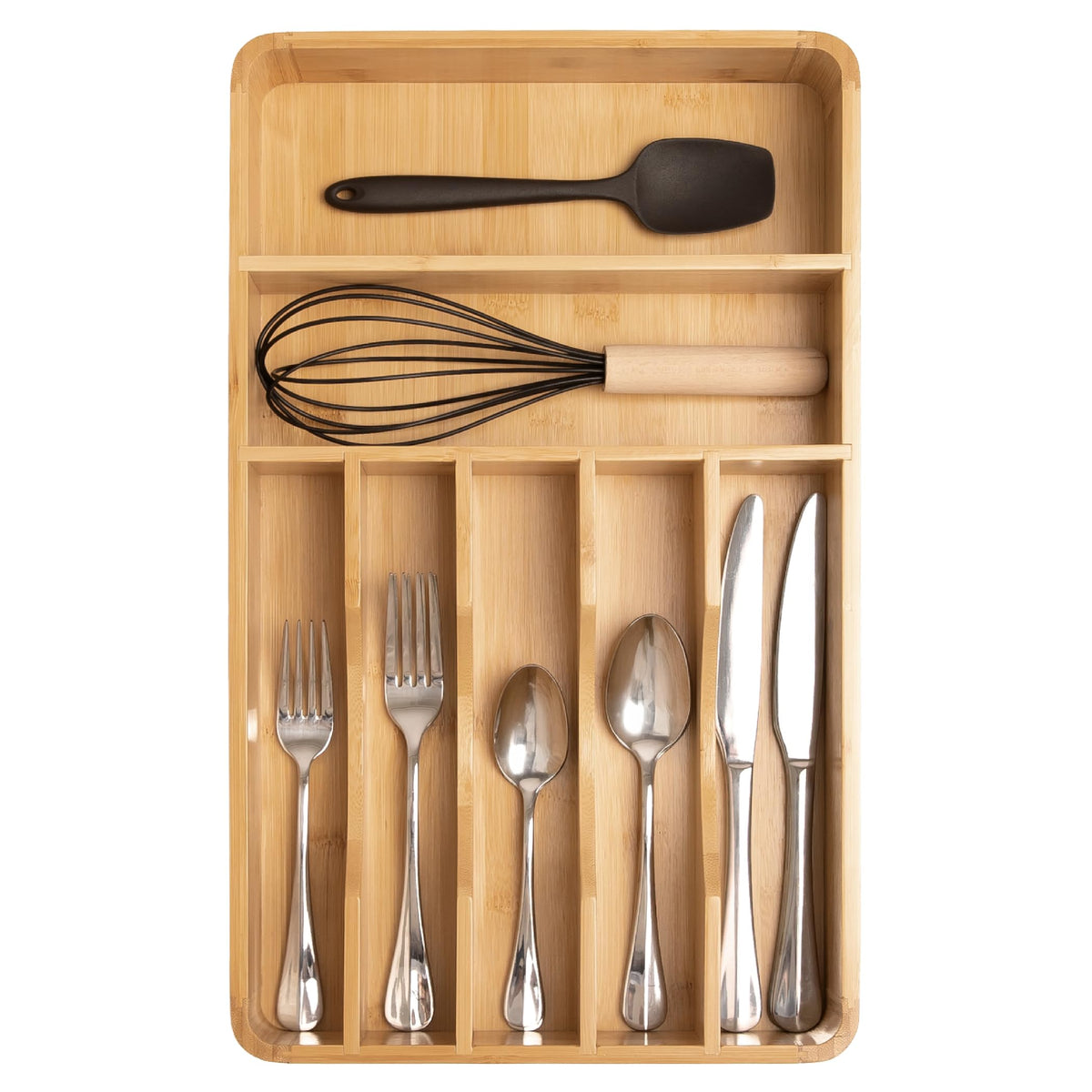 KitchenEdge silverware organizer top view provides quick access to utensils.