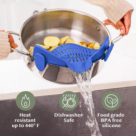 Heat-resistant silicone strainer handling hot water up to 440°F
