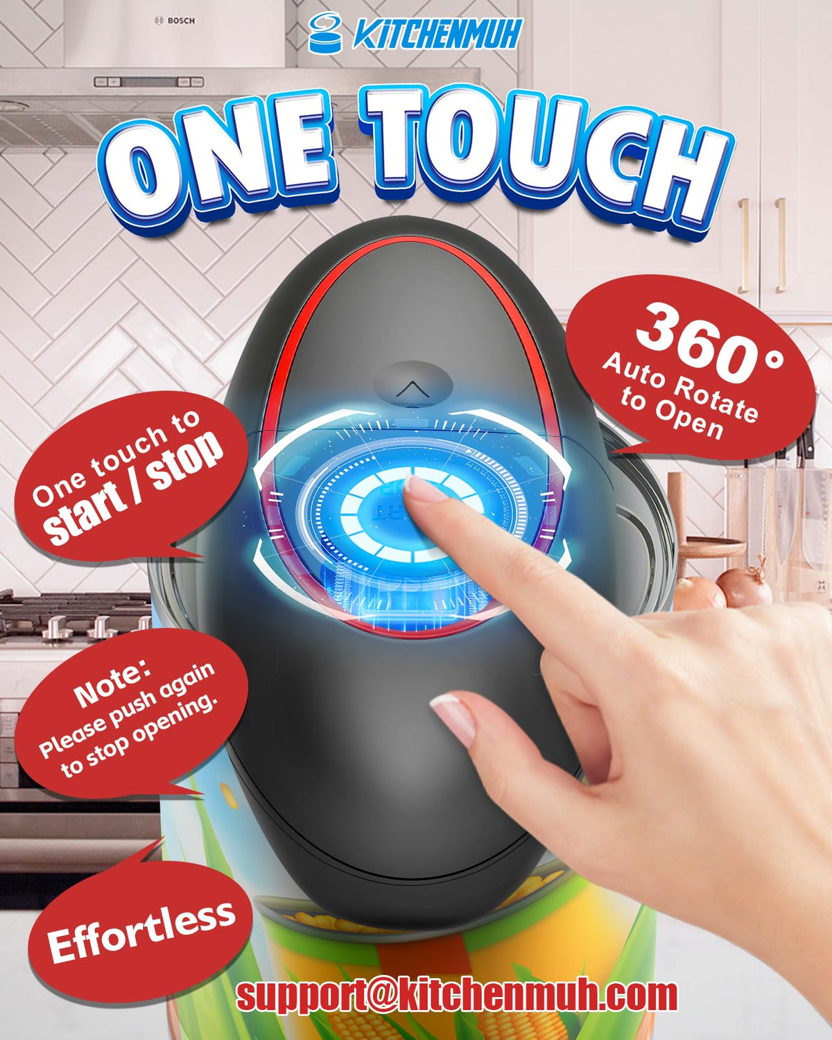 KITCHENMUH arthritis-friendly opener reduces grip strain during meal prep.
