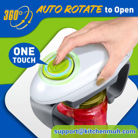 The Kitchenmuh automatic jar opener grips a tight lid for effortless opening.