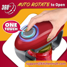 Kitchenmuh automatic jar opener mounted on cabinet for effortless one-button operation.