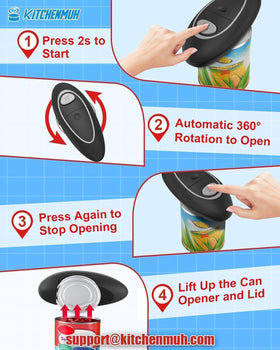 Battery-operated can opener by KITCHENMUH with smooth edge cuts for arthritis-friendly use