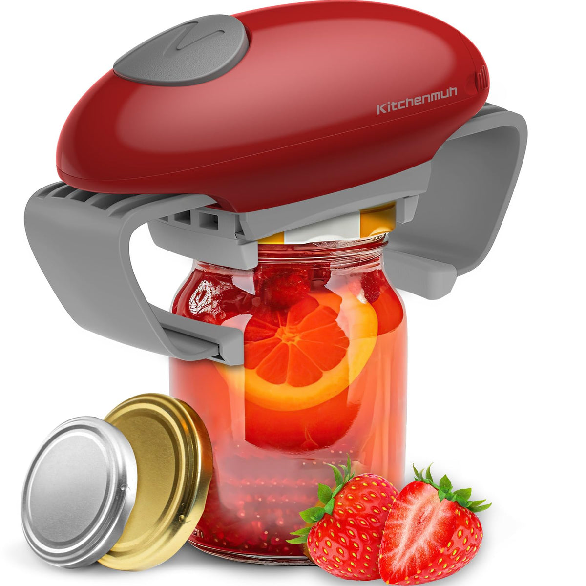 Kitchenmuh higher-torque jar opener in use, easing arthritis-related struggles with tight lids.