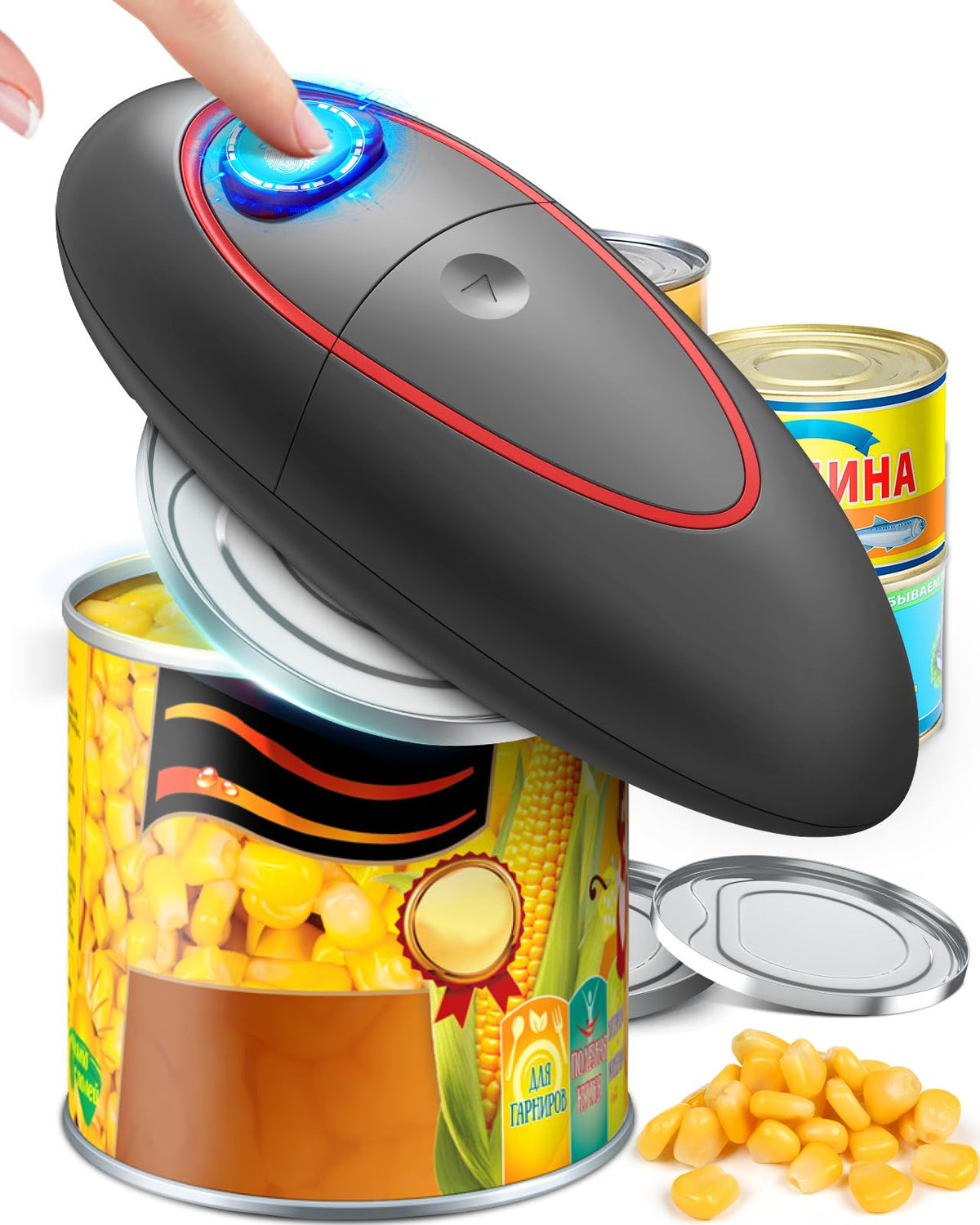 KITCHENMUH One Touch Electric Can Opener on counter eases one-handed use for seniors.