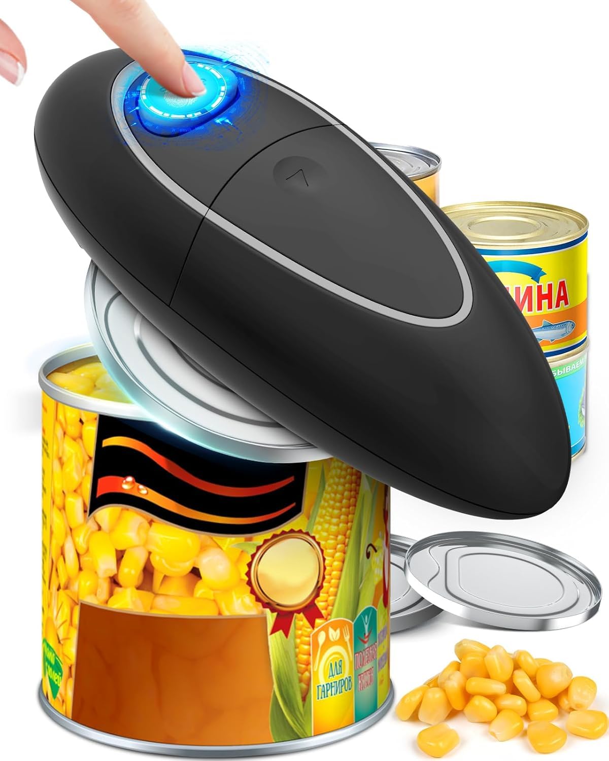 KITCHENMUH One Touch Electric Can Opener in action for effortless opening