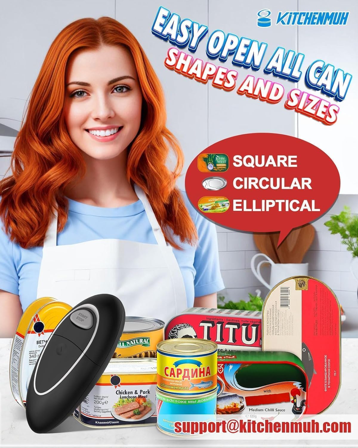 Durable stainless steel build of KITCHENMUH can opener for daily use