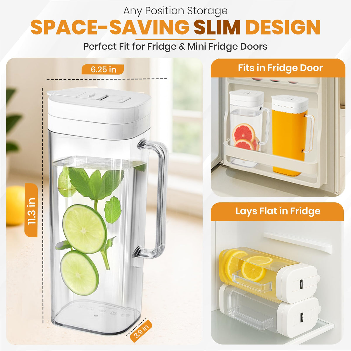 SlimFit pitcher in fridge door for compact storage