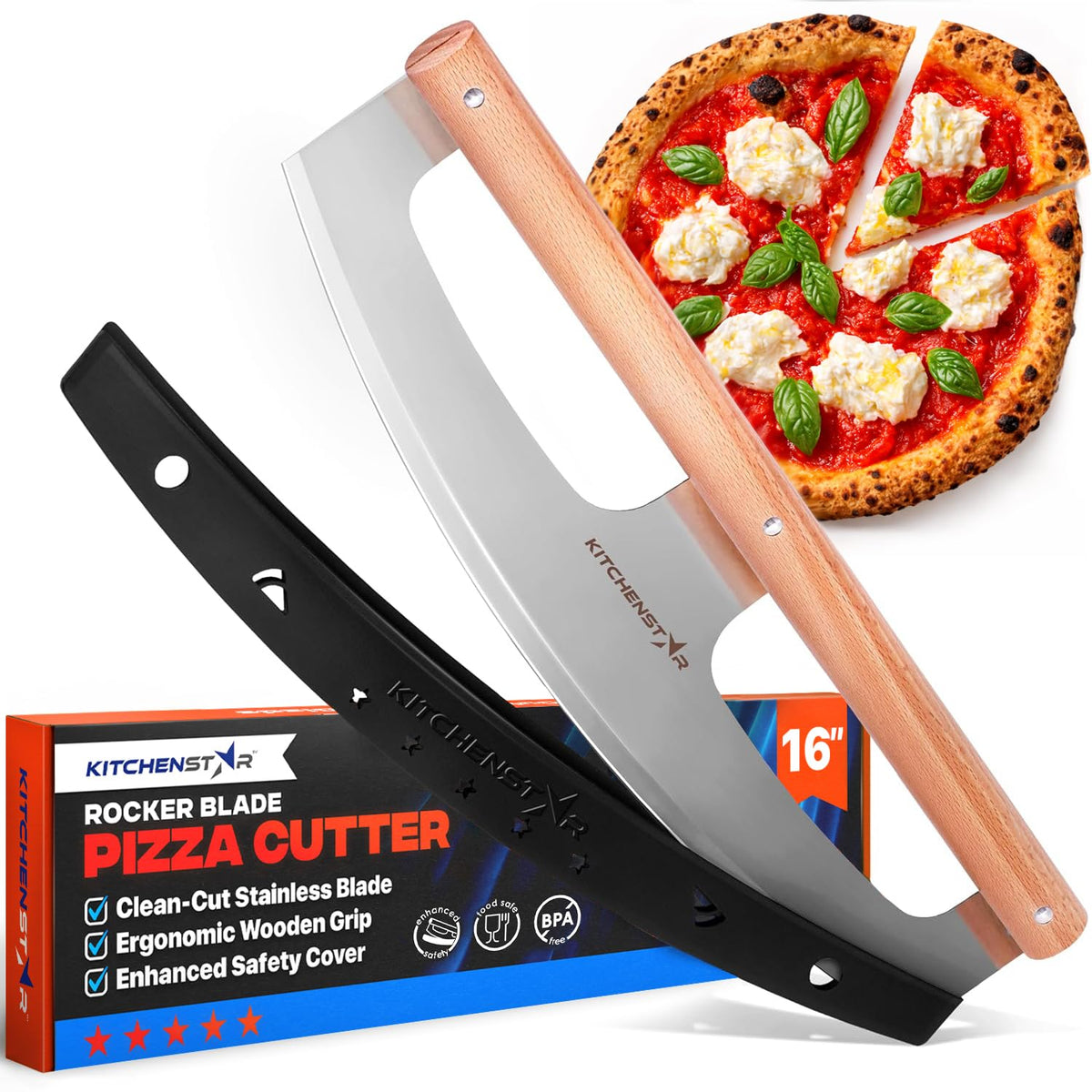 KitchenStar 16-inch blade for effortless crust slicing