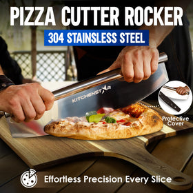 KitchenStar acacia wood pizza peel for turning and serving with moisture resistance.