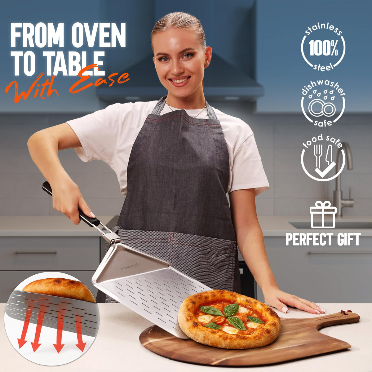 KitchenStar folding-handle pizza peel compact storage after use