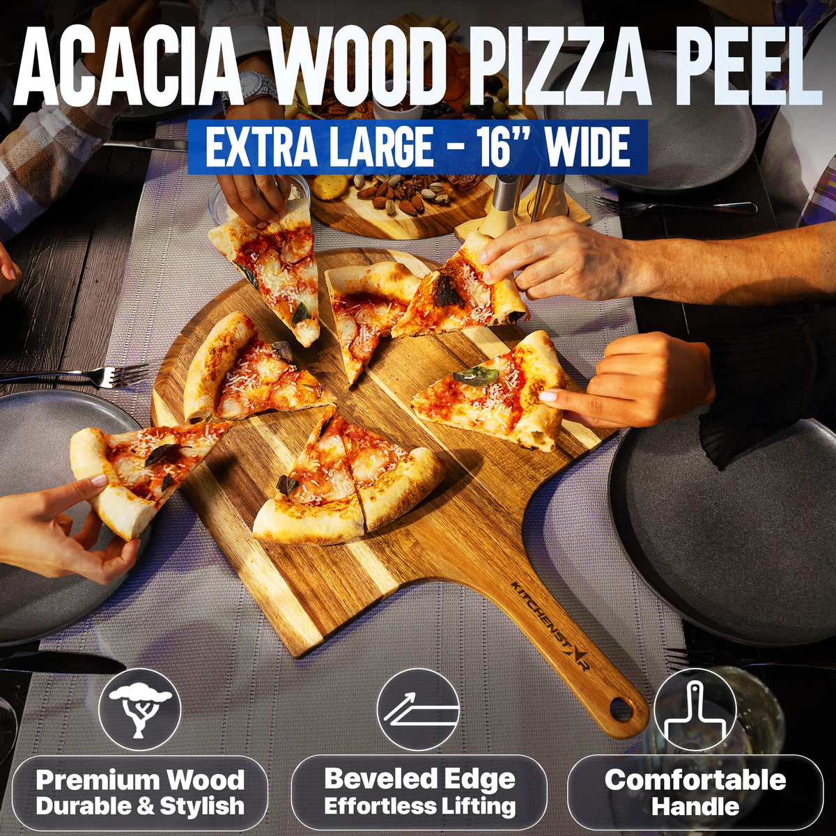 KitchenStar pizza cutter rocker cleanly slices while keeping toppings intact.