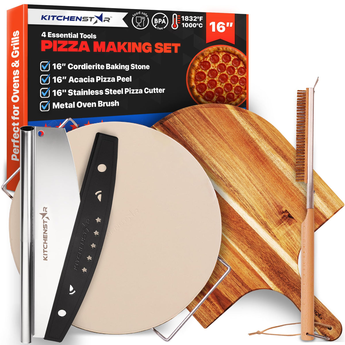 KitchenStar 16-inch pizza stone for even heat and crisp crust.