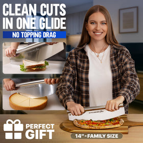 KitchenStar stainless steel pizza cutter delivering precise, effortless slicing.