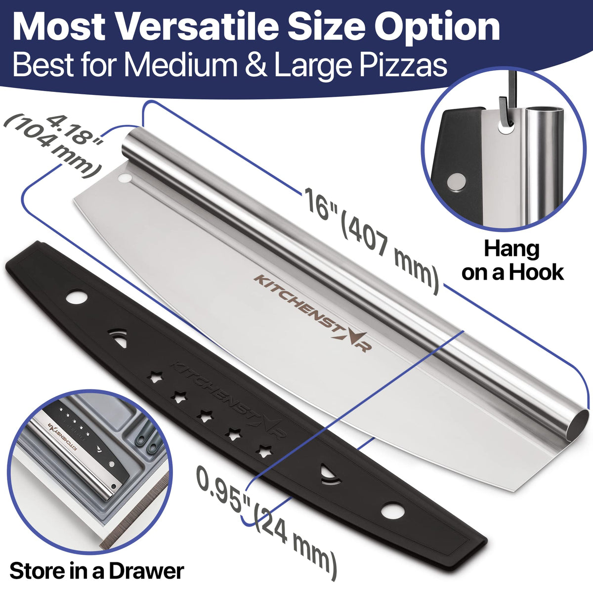 KitchenStar stainless steel construction ensures durability and lasting sharpness.