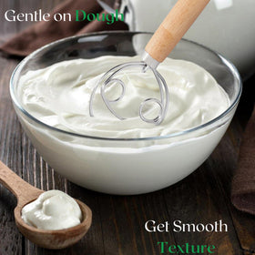 KitchenThinker dough scraper and whisk combo in use for easy transfer