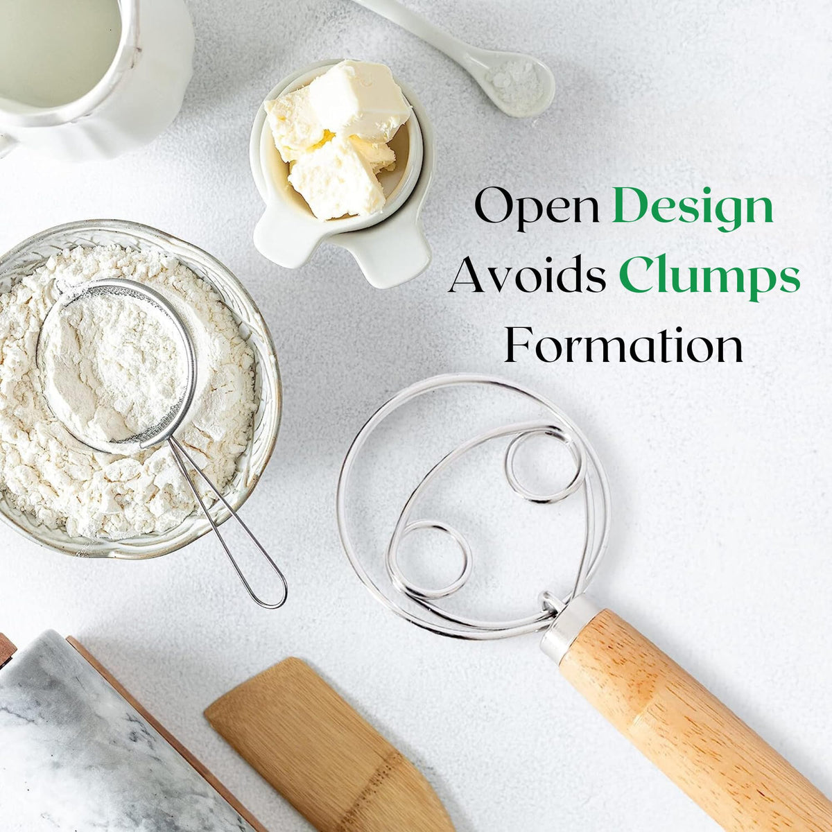 KitchenThinker easy-clean design helps remove flour from hooks