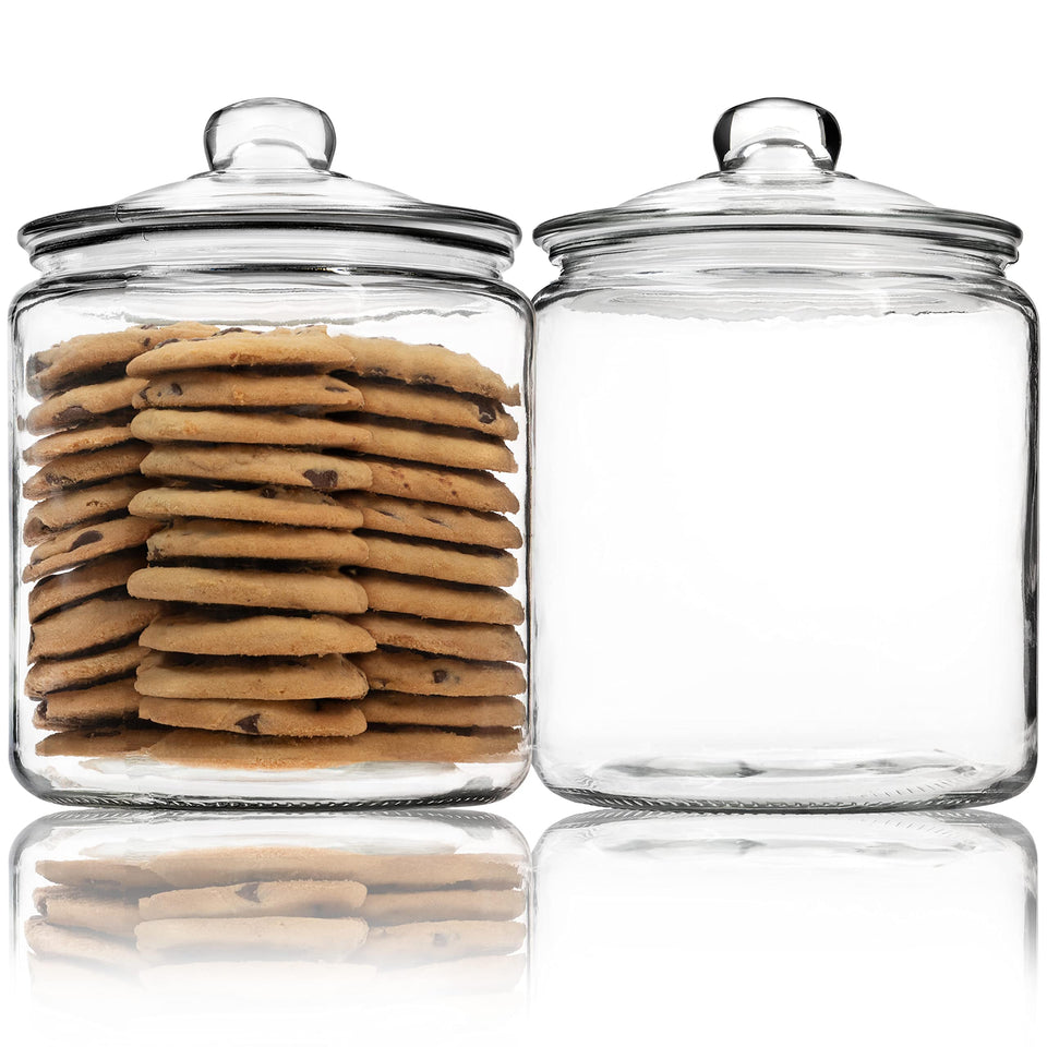 Kitchentoolz 1-gallon glass cookie jar, top view, airtight lid preserves freshness