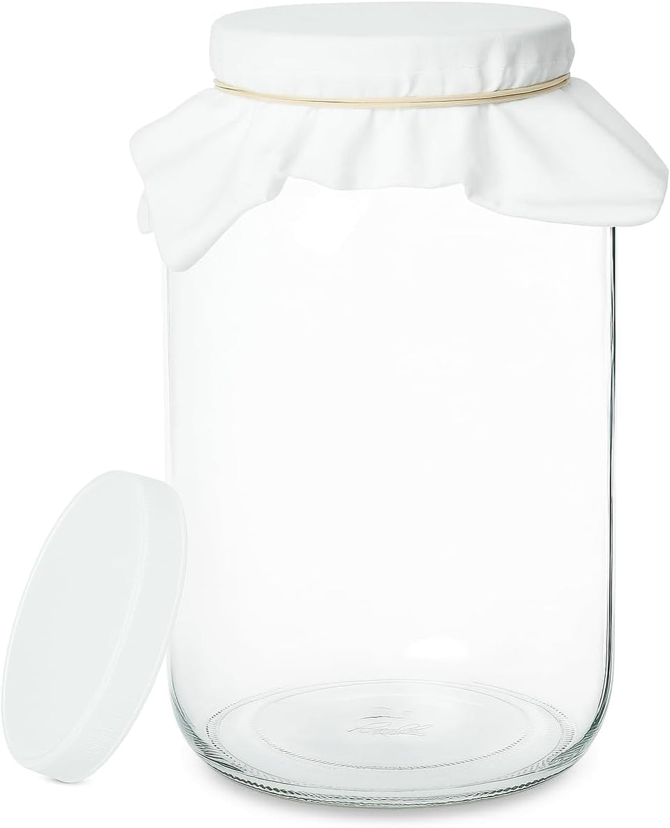 Kitchentoolz 1-gallon glass wide-mouth jar for easy filling and cleaning.