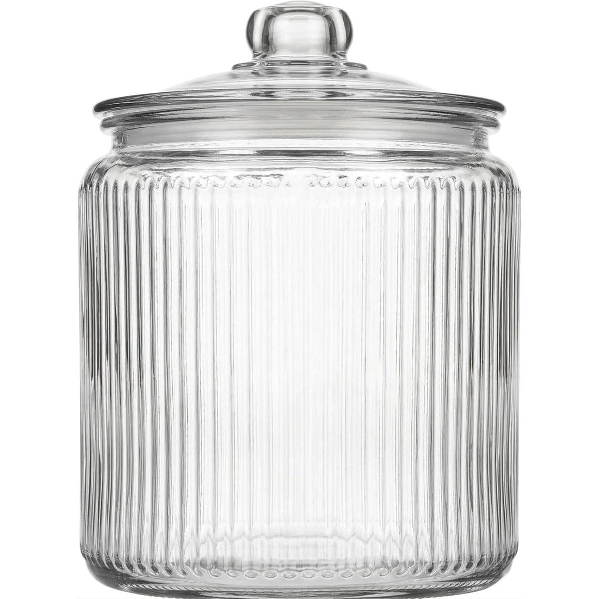 Kitchentoolz 1 gallon ribbed glass cookie jar on counter for easy visibility