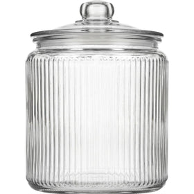 Kitchentoolz 1 gallon ribbed glass cookie jar on counter for easy visibility